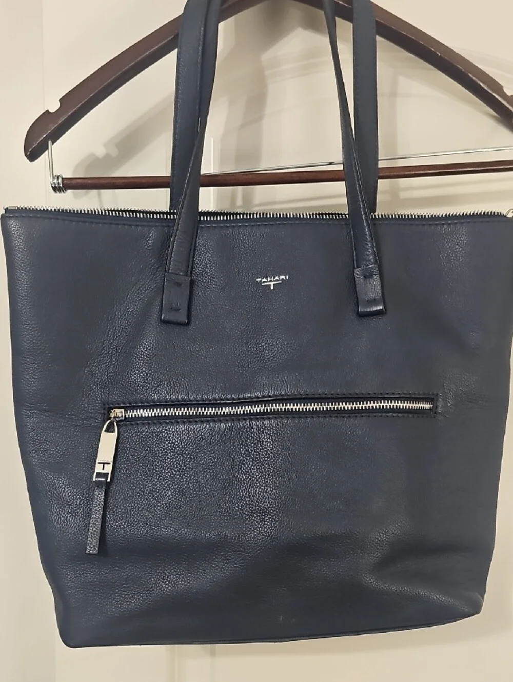Tahari Black Pebbled Leather Brief Tote